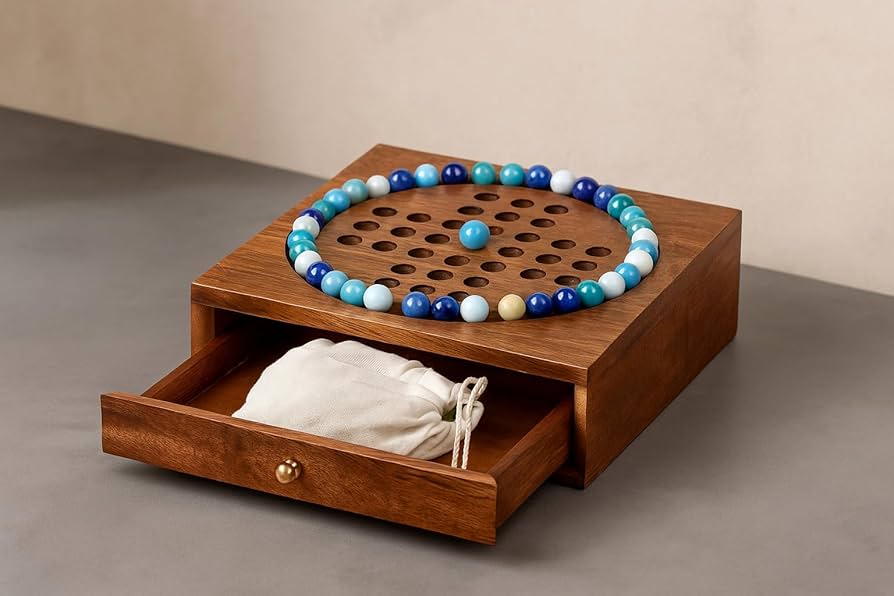 その他 Wood Solitaire with Glass Marbles Amazon.com: Wooden Solitaire Board Game – 10-Inch Marble